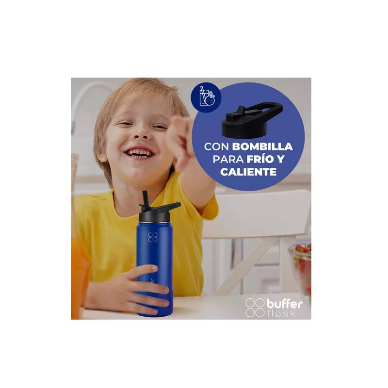 Termo Botella Agua Termica Niño Niña Buffer Acero Inoxidable Azul