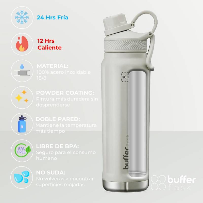 Botella Agua 1L Buffer Deporte Ciclismo Gimnasio BPA Free Negro