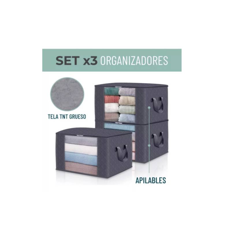 Set X3 Canastos Organizadores Multiusos Con Asas