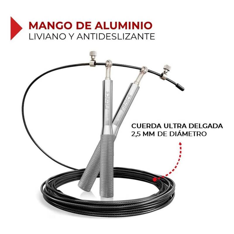 Lazo Cuerda Saltar Profesional Velocidad Aluminio - Plateado FITNICS