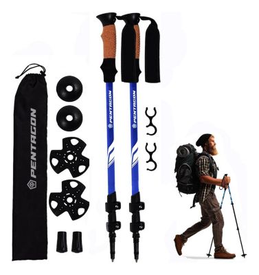 Bastones Trekking Senderismo X2 Plegables Aluminio Pentagon - Azul FITNICS