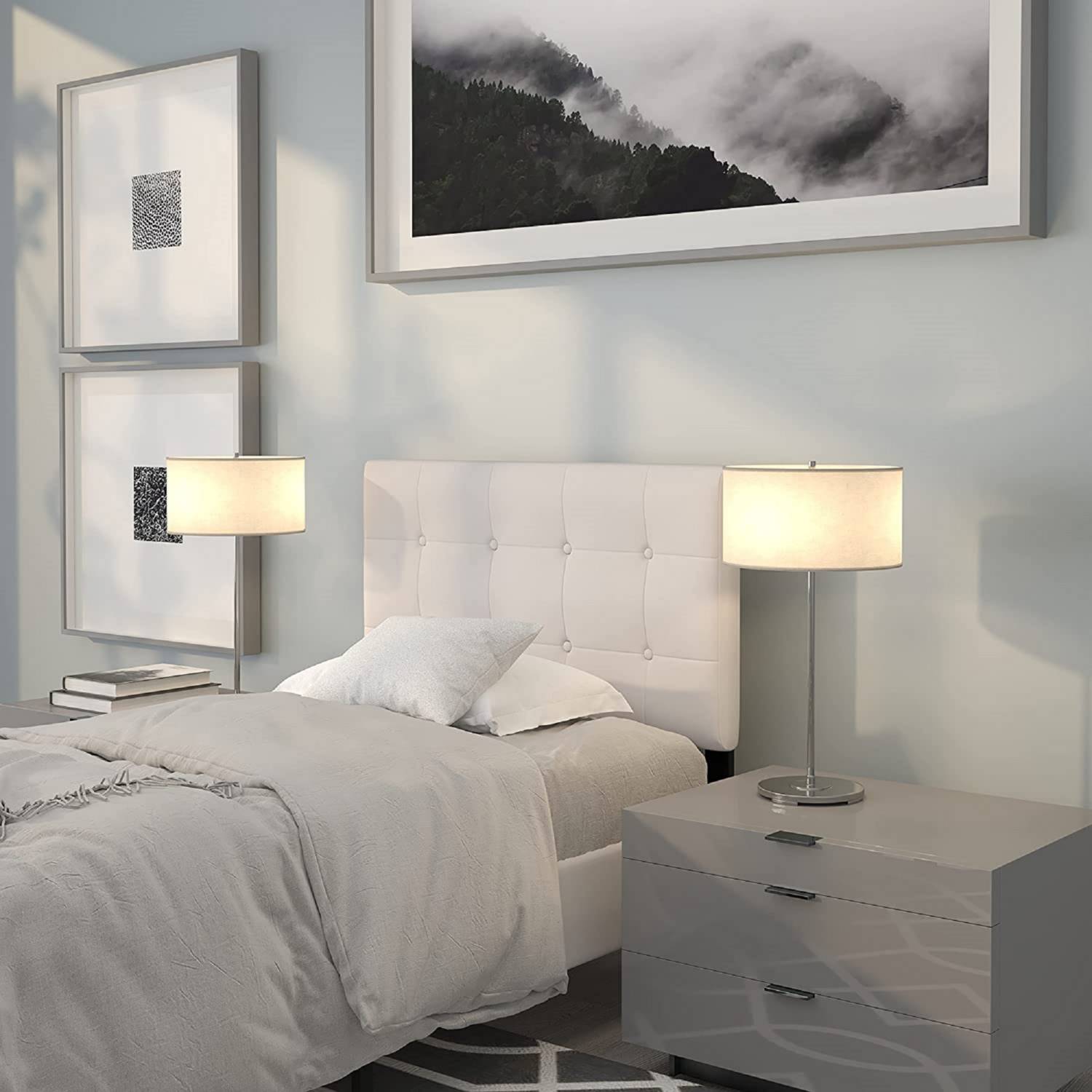 Cabecero base cama sencilla cuadros - Blanco BANZAY