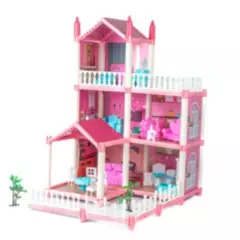 MONKEY BRANDS - Juguete casa de muñecas para niñas mediana tres pisos 156 piezas
