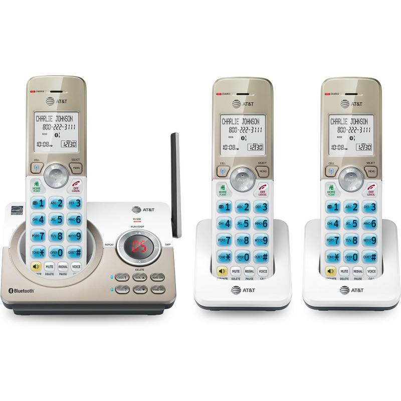  AT&T - Teléfono inalámbrico expandible con sistema de respuesta  y teclas XL retroiluminadas, 5 terminales, champán claro : Productos de  Oficina