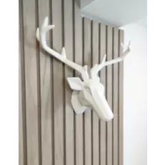 INDUHOGAR - Cabeza de animal venado decorativa geometrica para pared color blanco