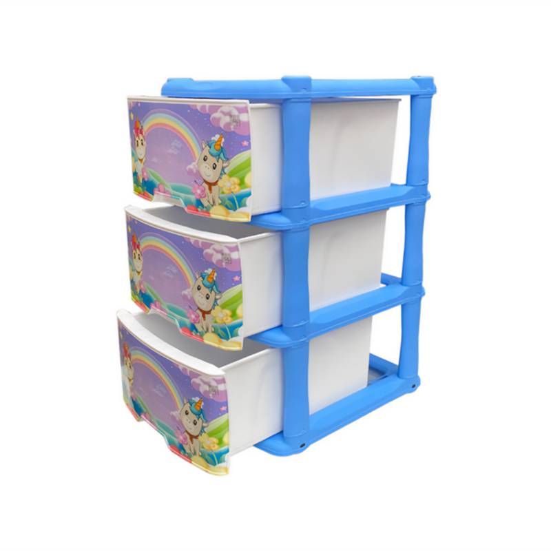 Mueble organizador infantil con 3 cajones y rueditas 95x35x39,5cm