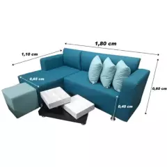 GENERICO - Juego de Sala en l Pequeña  Muebles para sala de estar color Azul