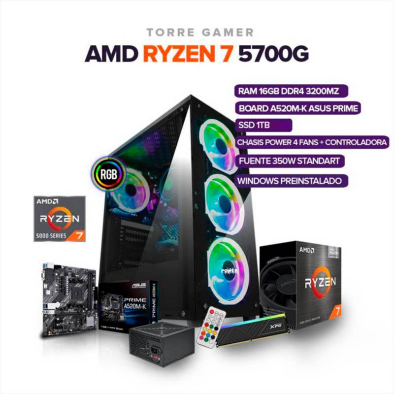 PC de Gaming BASIC - Lucky 7 - Ryzen 7 5700G - 16 GB DDR4 - 500 Go NVME + 1  To HDD 