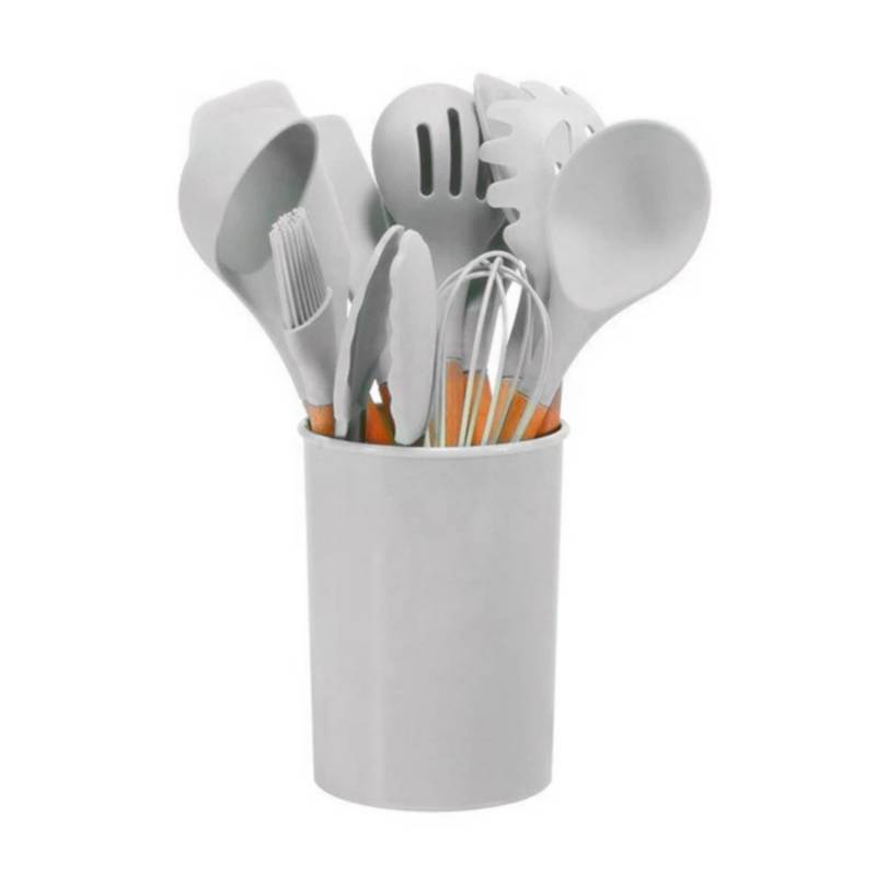 Set 12 Utensilios De Cocina Silicona Resistente Calor Juego Gris GENERICO