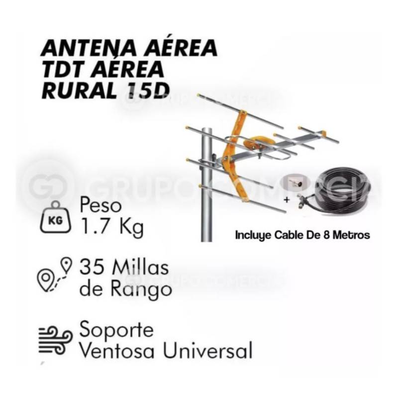 Antena Aérea Para Exterior Tv Digital Tdt Potente Cable 5 Mt GENERICO