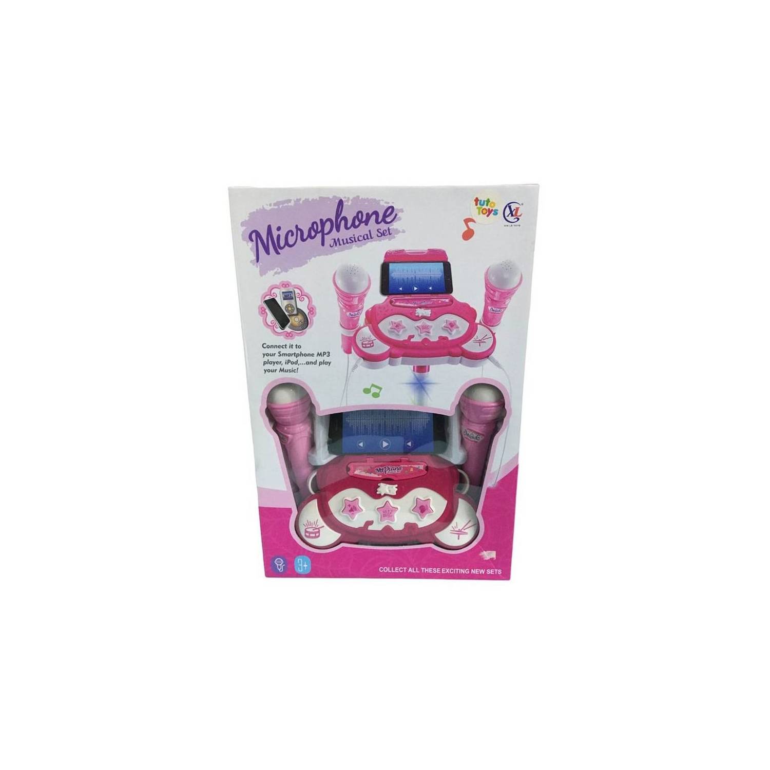 Micrófono Doble Karaoke Juguete Mp3 Esfera Luz Infantil