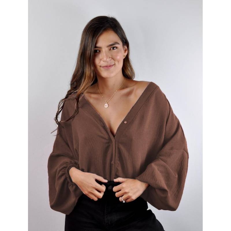 Blusa para Mujer Cocoa Escote V Manga Larga Bombacha - Ocaso Cocoa