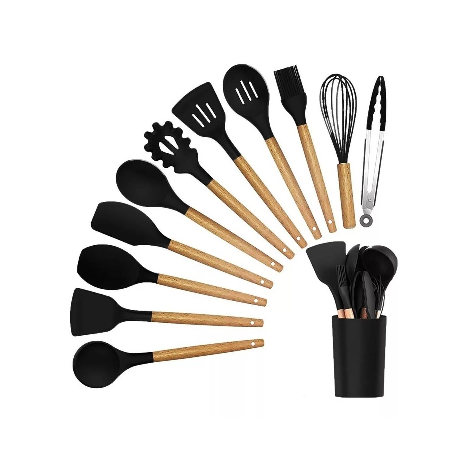 SET UTENSILIOS DE COCINA X12 PCS SILICONA NEGRO