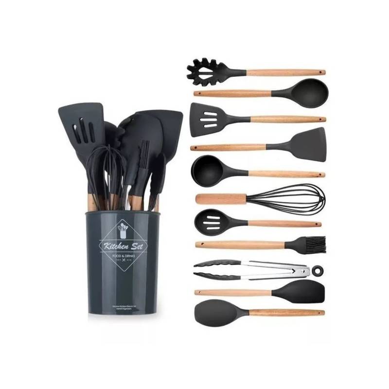 SET UTENSILIOS DE COCINA X12 PCS SILICONA NEGRO