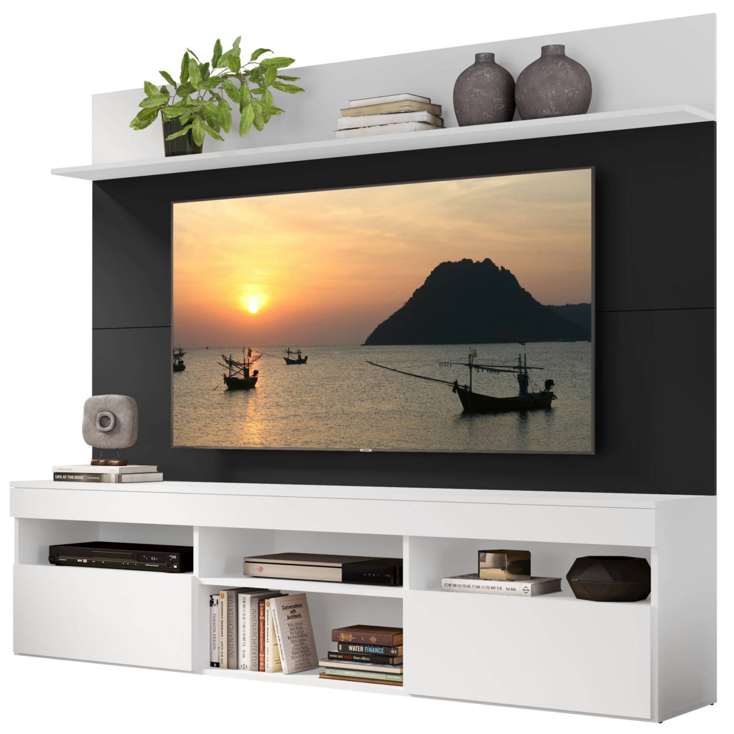 Centro Entretenimiento Mueble Para TV 65 Blanc - Wengue