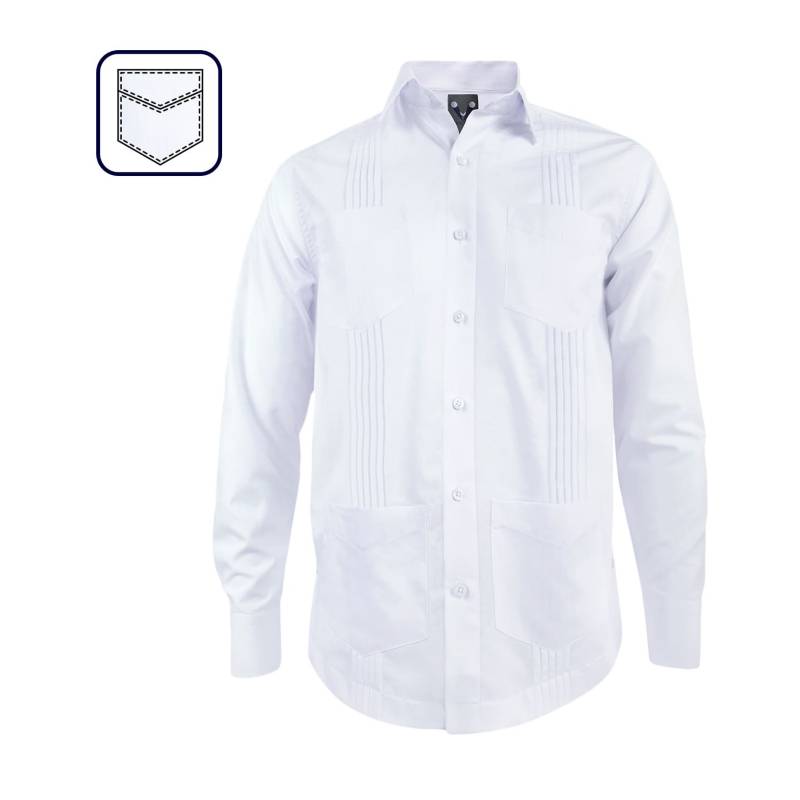 SON DOS - Camisa guayabera alforzas blanca 4 bolsillos manga larga