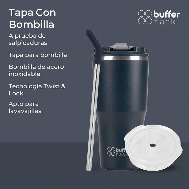 Mug Vaso Termo Para Agua Cafe 570ml Buffer Acero Inox +tapas Color Azul  Tornasol