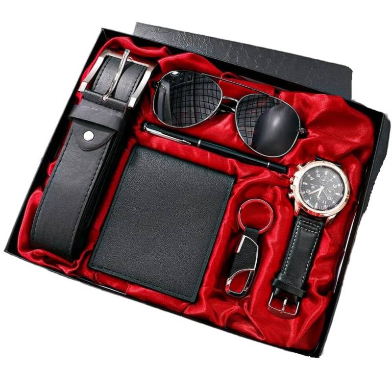 Juego de regalos de Navidad para hombres, regalos personalizados para  hombres con reloj, cinturón, billetera, gafas de sol, llavero y bolígrafo