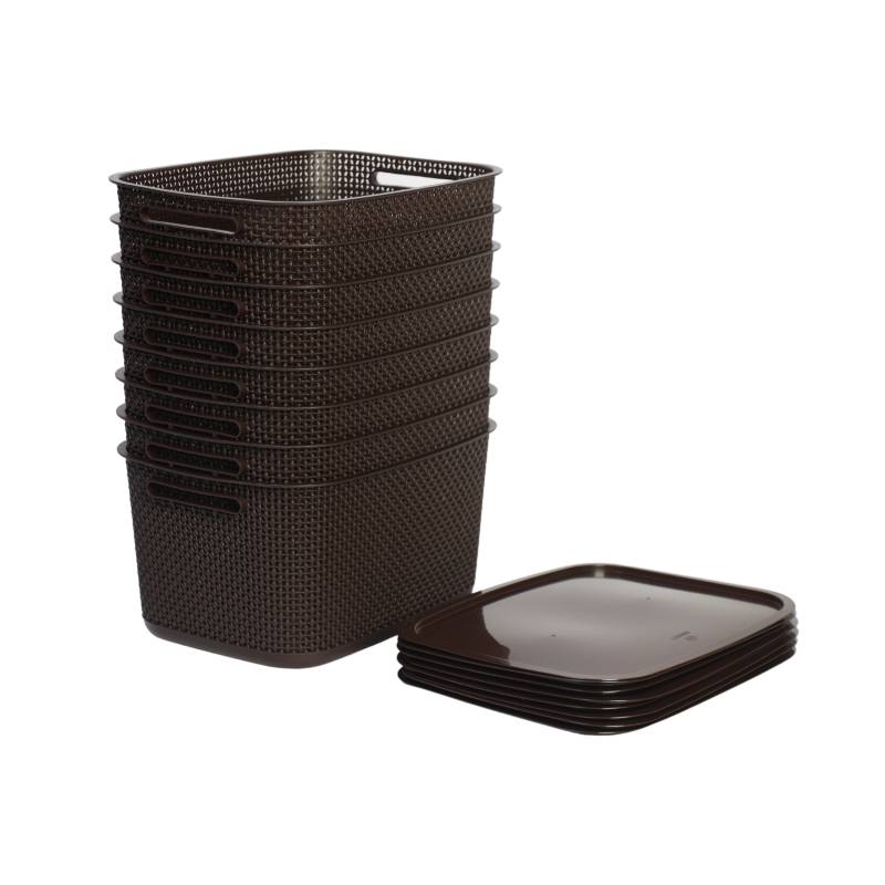 Cesta Organizadora Con Tapa Rattan Set X6 Café BUHOGAR