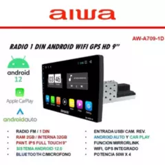 AIWA - Radio Carro Android Wifi GPS Pantalla 9 Pulg Bluetooth Aiwa AW-A709-ID
