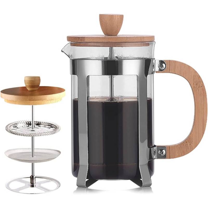 Cafetera embolo prensa francesa bamboo 600 ml con cuchara medidora