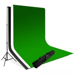 GENERICO - Set portafondos + 3 telones estudio fotografico blanco negro verde