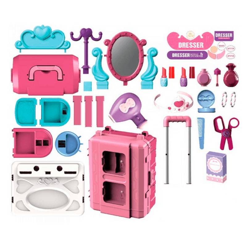 Tocador maleta ruedas maquillaje para niña con accesorios – e