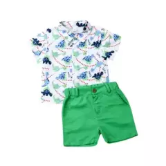 GENERICO - Ropa bebé camisa con estampado de dinosaurio y pantalones cortos