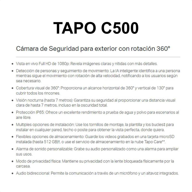 Camara Vigilancia Wifi Tp-link Tapo C500 Exterior Full Hd Color Blanco