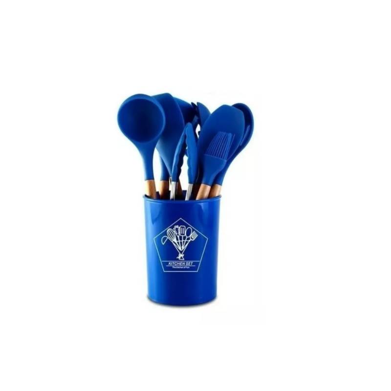 Set cucharones utensilios cocina de silicona 12 piezas azul petroleo  GENERICO