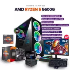 AMD - TORRE GAMER RYZEN 5 5600G /32GB RAM /512GB SSD M.2/BOARD A520M-K MONITOR 24" FHD