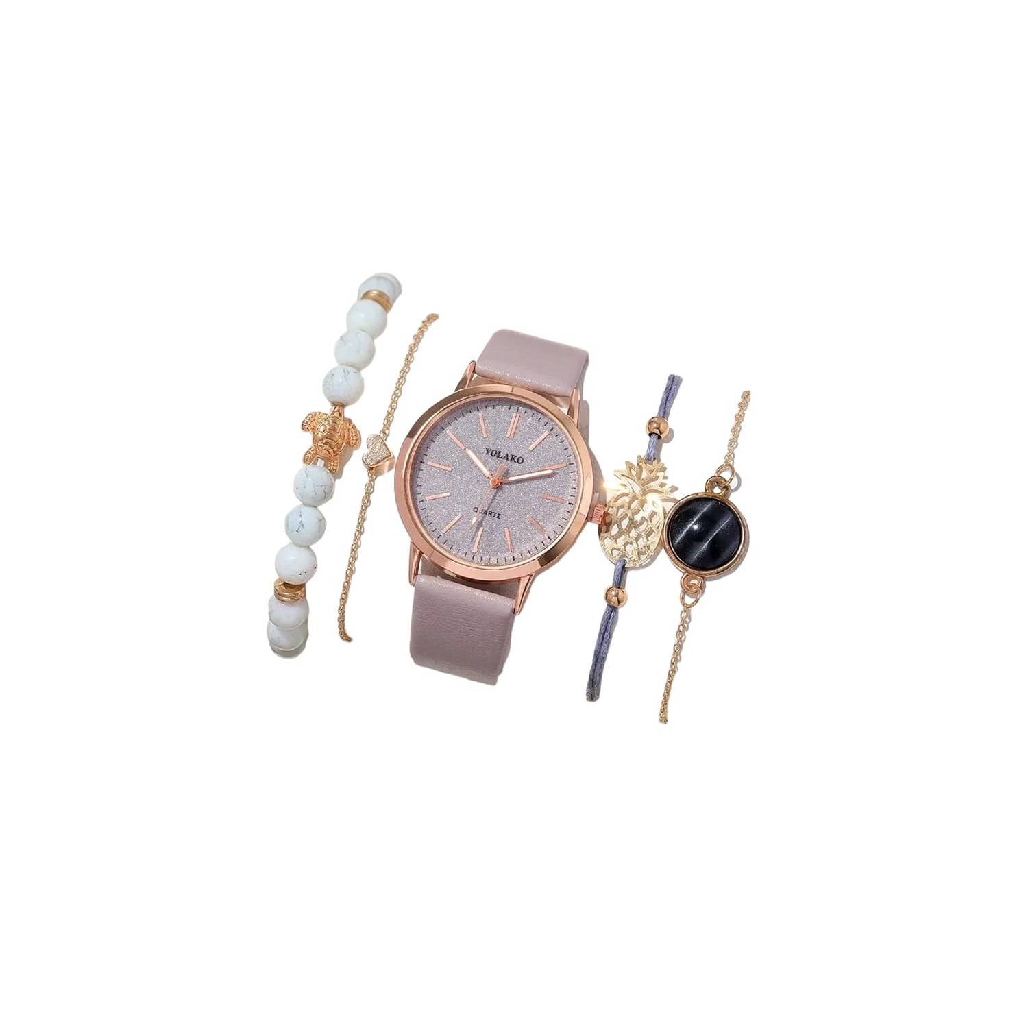 Reloj De Cuarzo Para Mujer Juego 5 Piezas Reloj y Cuatro