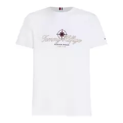TOMMY HILFIGER - Camiseta Con Logo Gráfico Dorado En El Pecho Hombre Blanco Tommy Hilfiger
