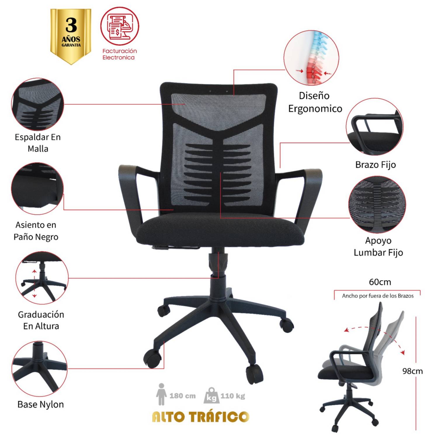 Silla De Oficina Palmira Ergonomica Ruedas De Goma