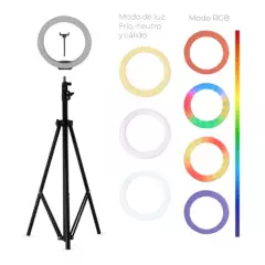 GENERICO - Aro de Luz de Colores RGB de 26 cm con Trípode de 2.1m