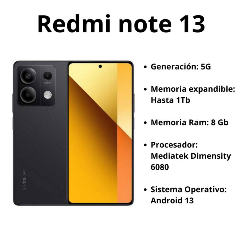 Celular Xiaomi Redmi Note 13 5G Negro / 256 Gb / 8 Ram / 108 Mp XIAOMI