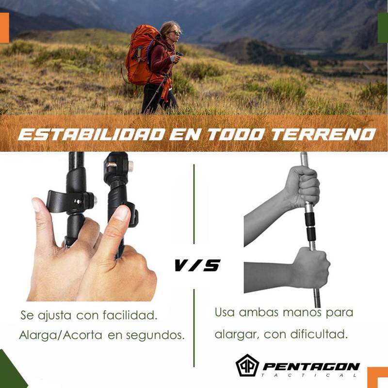 Baston Trekking Senderismo X2 Pentagon Aluminio + Accesorios FITNICS