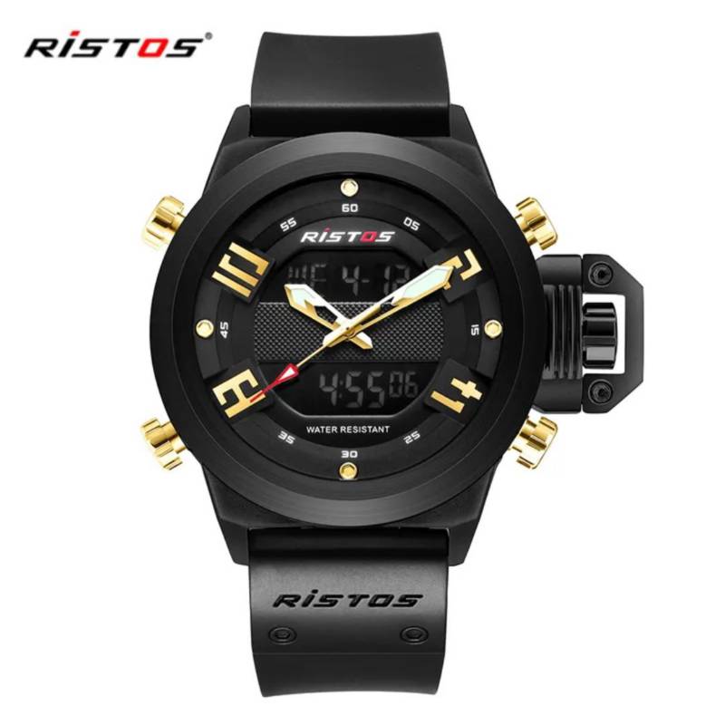 Reloj Ristos 9391g Caballero Goma Negro Con Dorado Elegante Generico 2688