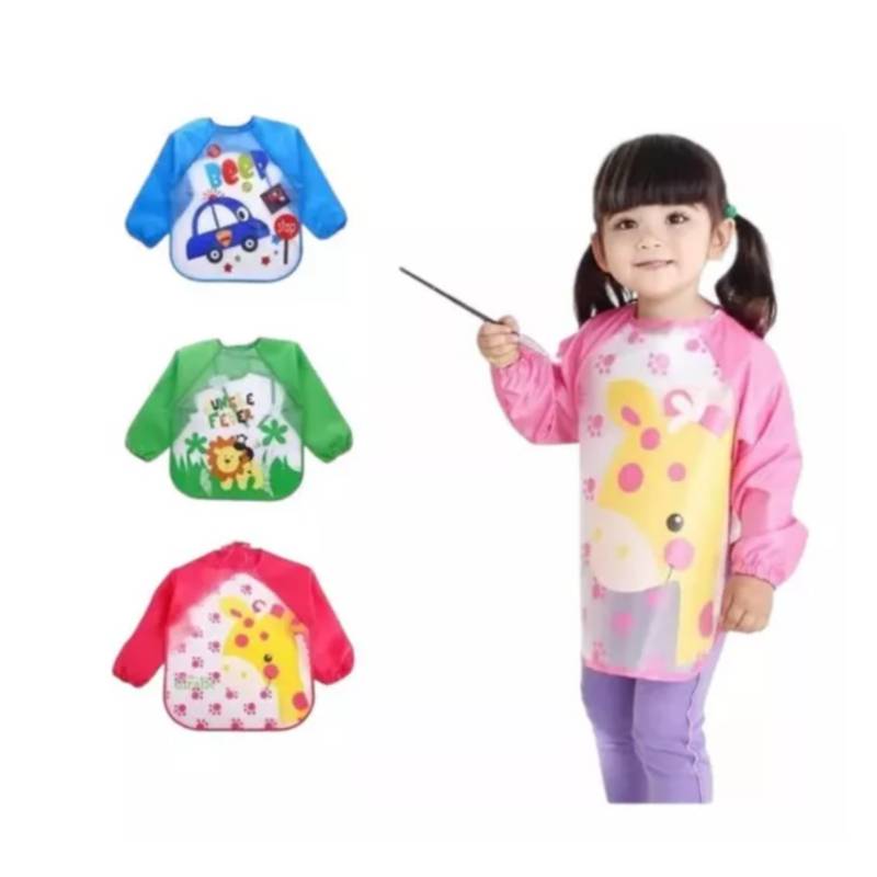 Babero de mangas largas impermeable para bebés y niños, con bolsillo, talla  única