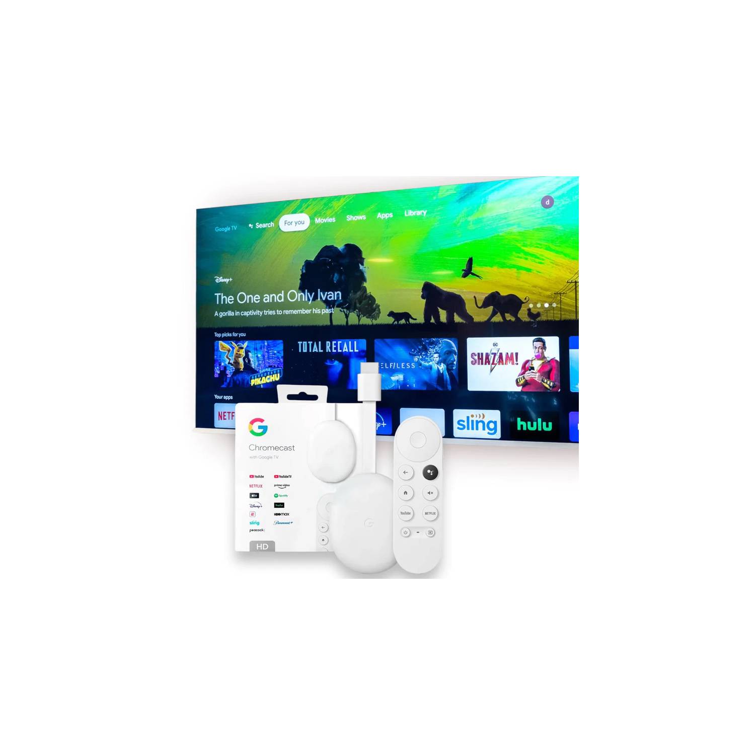 Reproductor multimedia, Google Chromecast con Google TV (HD), Resolución  1080 pixels, Mando con control por voz