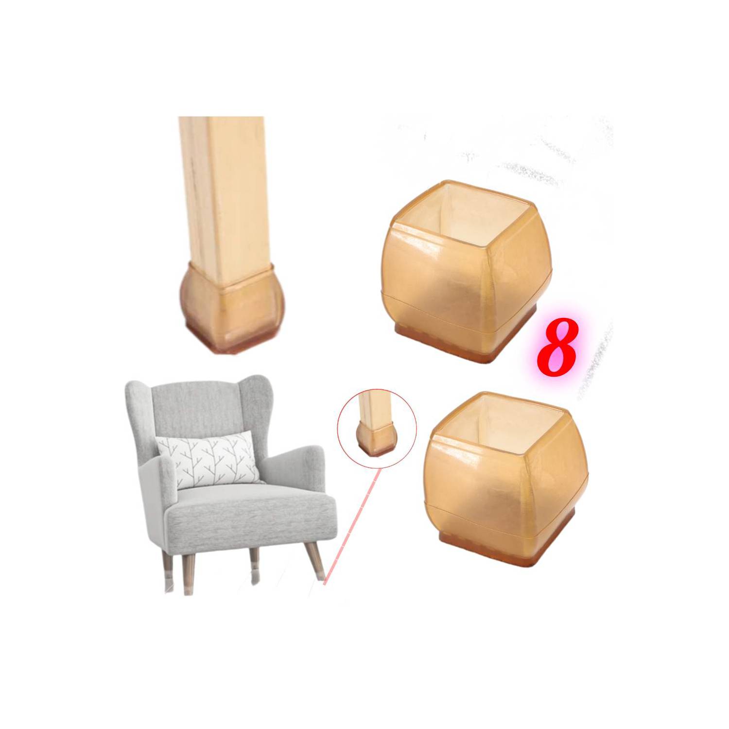 Set x8 Protectores en silicona para patas de sillas o muebles