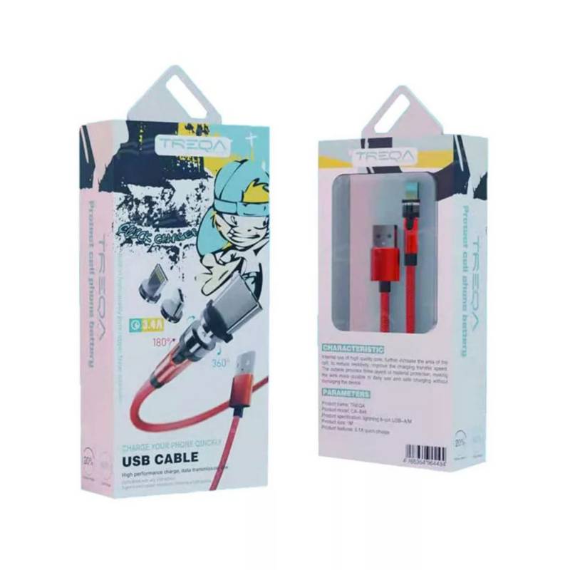 Cable Magnetico Cargador iPhone Tipo C Micro Usb 3 Puntas - Color Variante  Rojo — Atrix