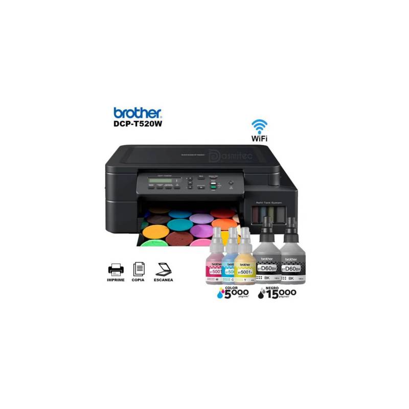 BROTHER Impresora Multifuncional Brother DCPT520W Tinta Continua Color WiFi