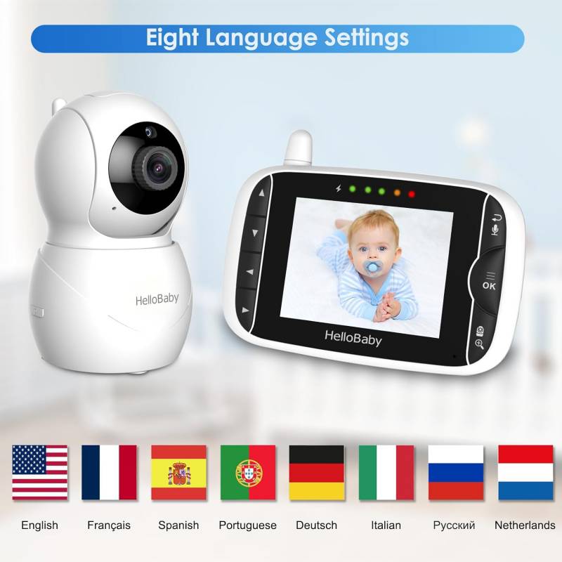 HelloBaby Monitor con 2 cámaras y PTZ remoto, pantalla IPS de 4 pulgadas de  duración de la batería, monitores de video para bebés sin WiFi, visión –  Yaxa Colombia