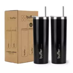 BUFFER FLASK - Vasos Termicos Set De 2 Buffer Acero Inoxidable Frío Y Calor - Negro
