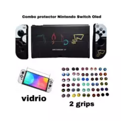 GENERICO - Acrilico Protector Logo Pokemon+ Vidrio+ 2 Grips  Nintendo Switch Oled