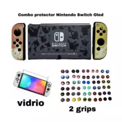 GENERICO - Acrilico Protector Pokemon Negro+ Vidrio+2 Grips  Nintendo Switch Oled