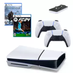 SONY - Consola PS5 Slim 1 TB Disco + FC 24+ God Of War Ragnarock+ 2 Controles + Cargador Dobe