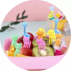 GENERICO - Set de 40 palillos tenedores de frutas infantiles lonchera