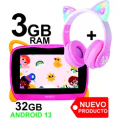 KRONO - Tablet Niños 3GB RAM Android 13 32GB Wifi ROSADO + DIADEMA